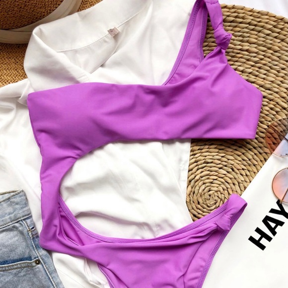 LAKE SWIM One shoulder cut out one piece swimsuit GRAPE - Picture 3 of 5